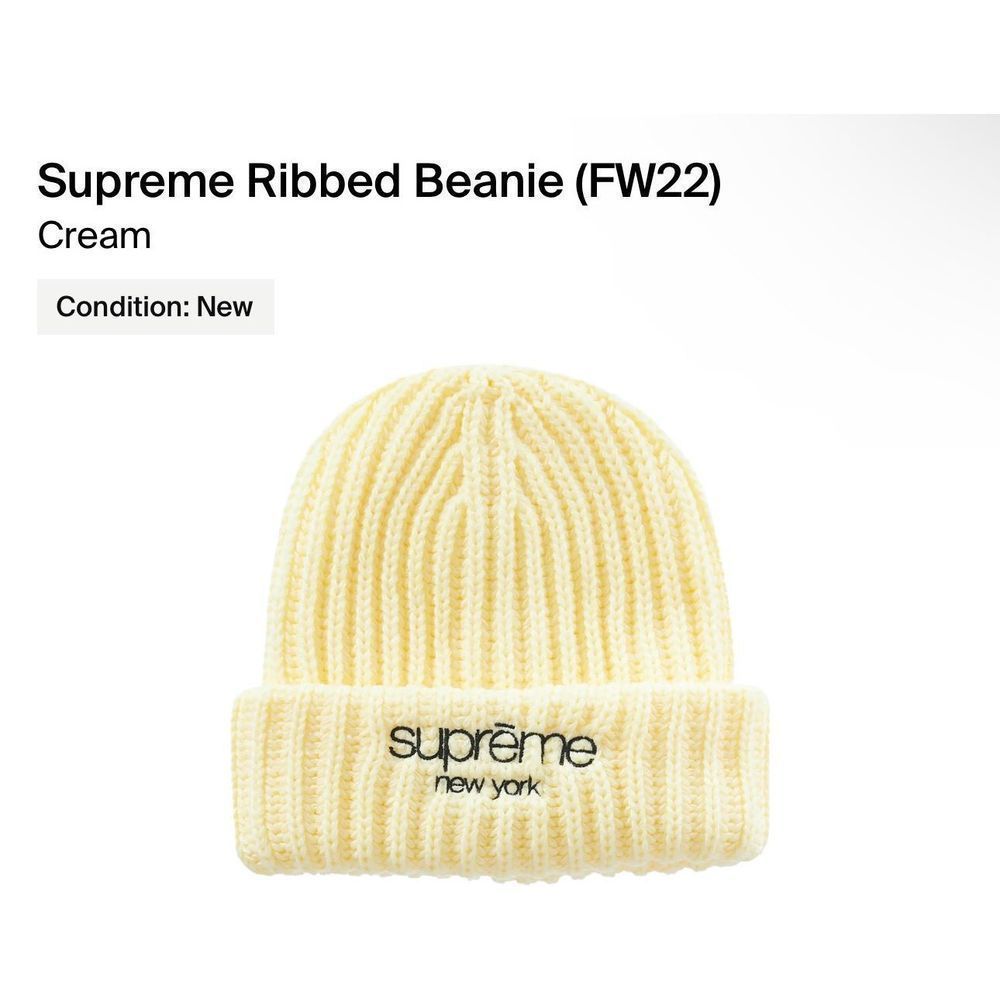 Supreme Ribbed Beanie (FW22) “Cream”